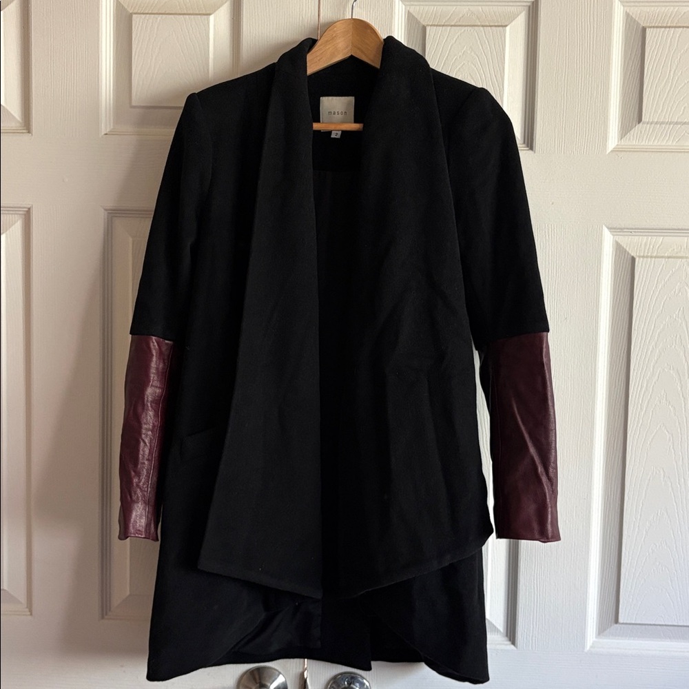 Mason Black Wool Blend Jacket Coat with Lamb Leather Trim